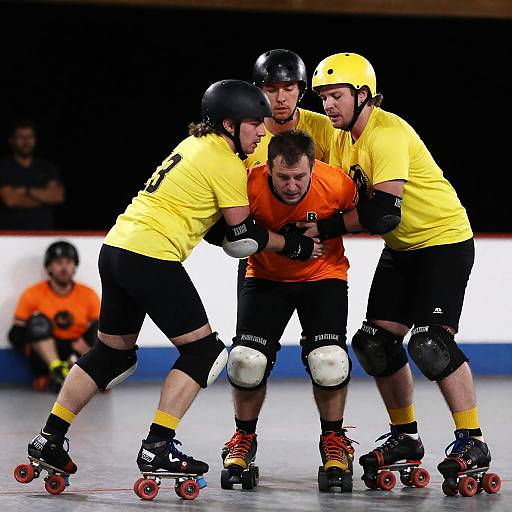 Intense Roller Derby Action at Night