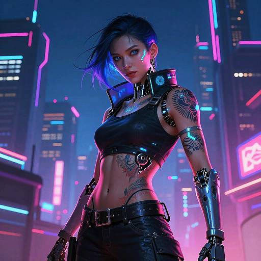 Cyberpunk Female with Neon Tattoos