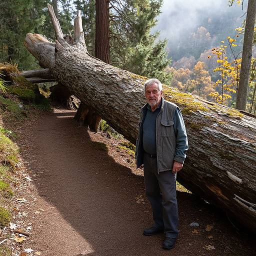 Weathered Man Beside Fallen Redwood