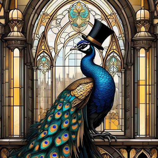 Elegant Peacock in Gothic Cathedral Scene