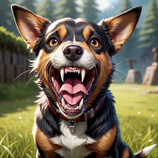 Playful Dog Showing Teeth Outdoors