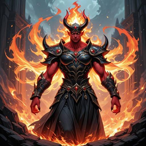 Epic Male Demon in Fiery Underworld