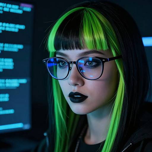 Cyberpunk female hacker with neon green hair
