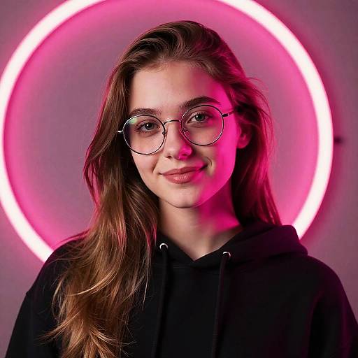 Young Woman with Glasses and Neon Lights