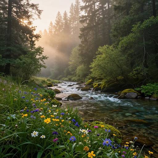 Misty Dawn in Ancient Forest