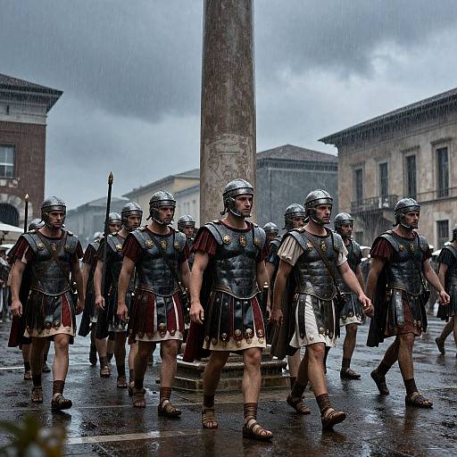 Roman Soldiers Marching in Storm