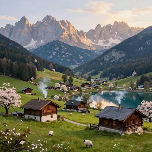 Idyllic Mountain Village Sunrise Scene