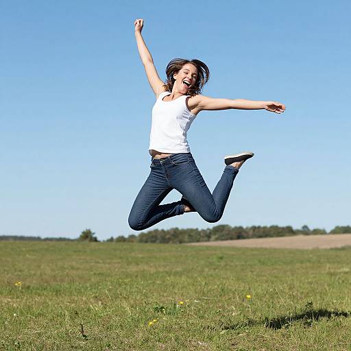 Joyful Woman Jumping with Happiness