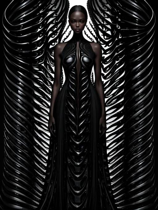Elegant Woman in Avant-Garde Black Gown