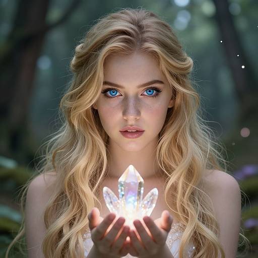 Enchanting Woman with Glowing Crystal