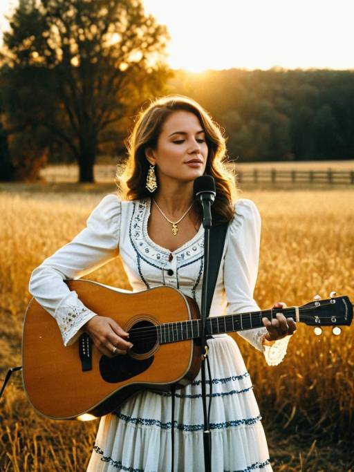 Woman Singing with Guitar in Country Costume