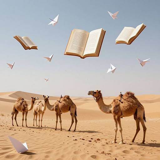 Surreal Desert of Floating Books