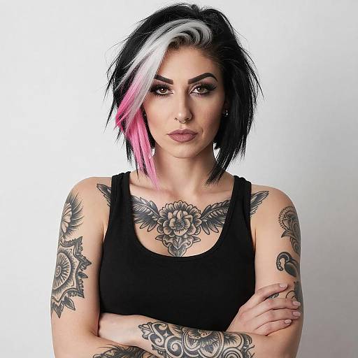 Tattooed Woman with Pink Streak Hair