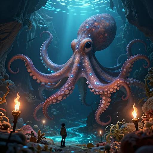 Majestic Bioluminescent Octopus Scene