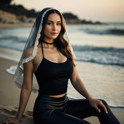 Young Woman Sitting on Beach at Sunset