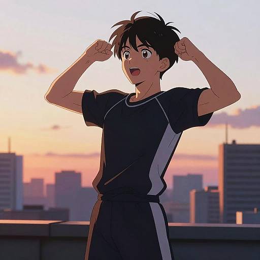 Sporty Anime Teen Boy at Sunset