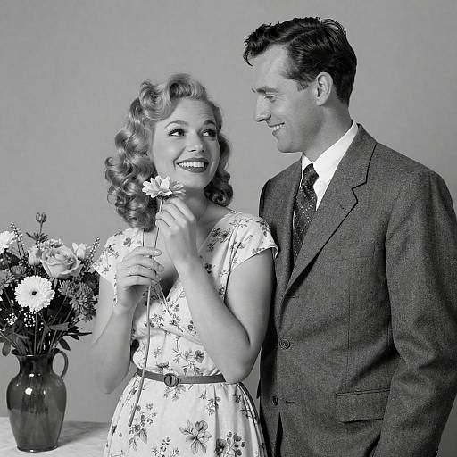 Vintage Black-and-White Smiling Couple Portrait