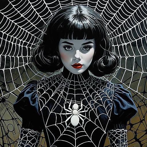 Gothic Porcelain Doll in Spider Web