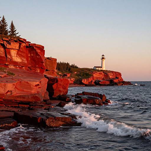 Sunset Lighthouse on Red Sandstone Cliffs