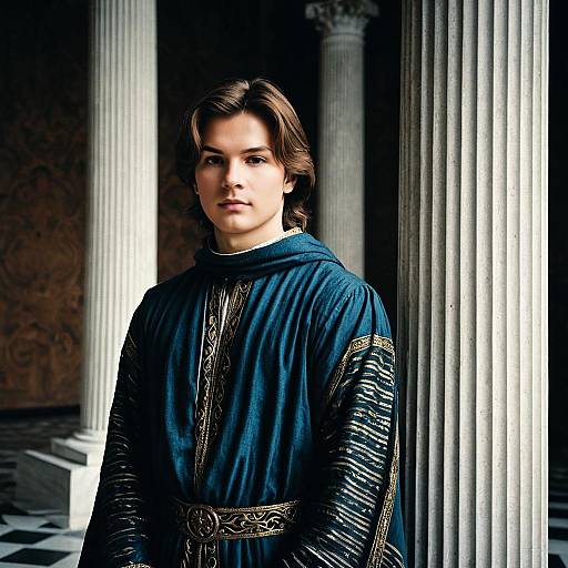 Young Man in Renaissance Outfit by Pillars