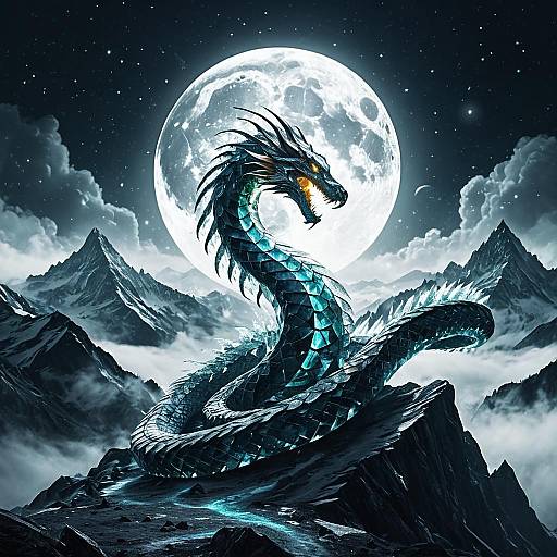 Majestic Crystal Serpent Under Silver Moon
