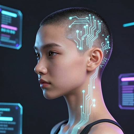 Neon Sci-Fi Buzz Cut Portrait