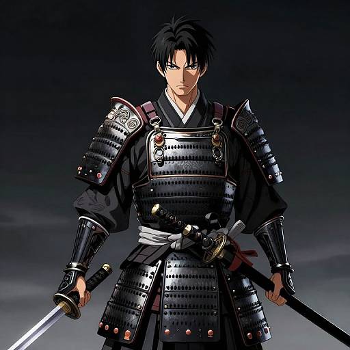 Intricate Anime Samurai in Dark Armor
