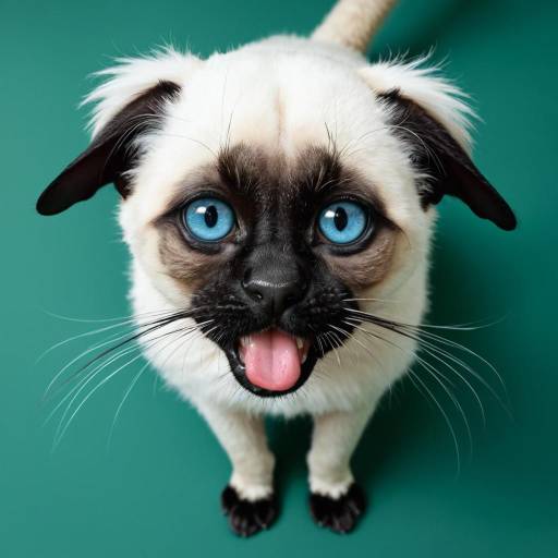 Fluffy Siamese Cat in Playful Pose Fluffy Siamese Cat in Playful Pose