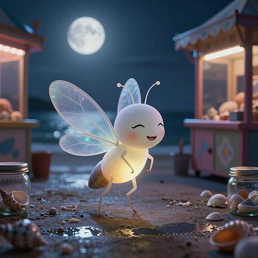 Bioluminescent Firefly Pier Macro Portrait