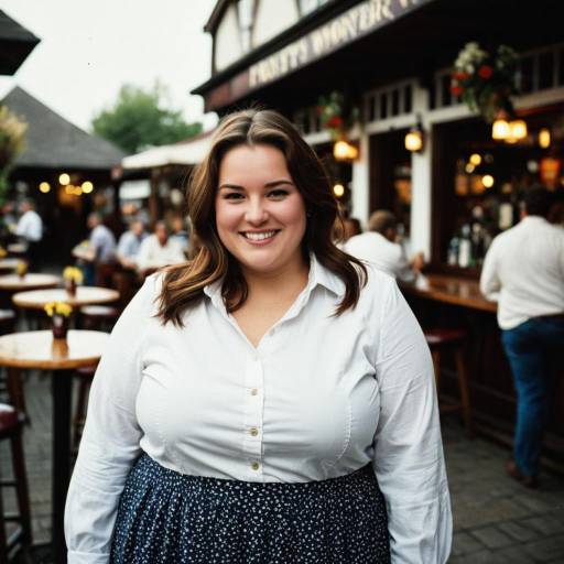 Smiling Plus-Size Woman in a Tavern