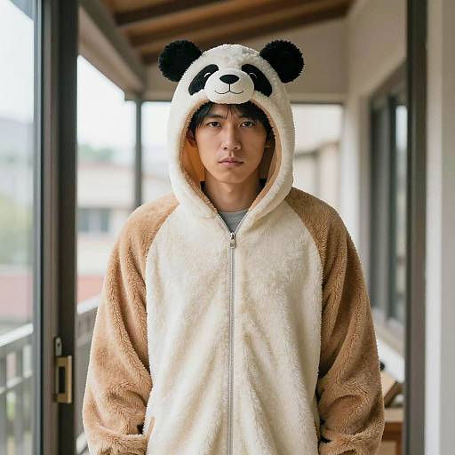 Asian Man in Panda Sumo Suit Costume