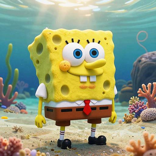 Realistic Lifelike SpongeBob Underwater Scene