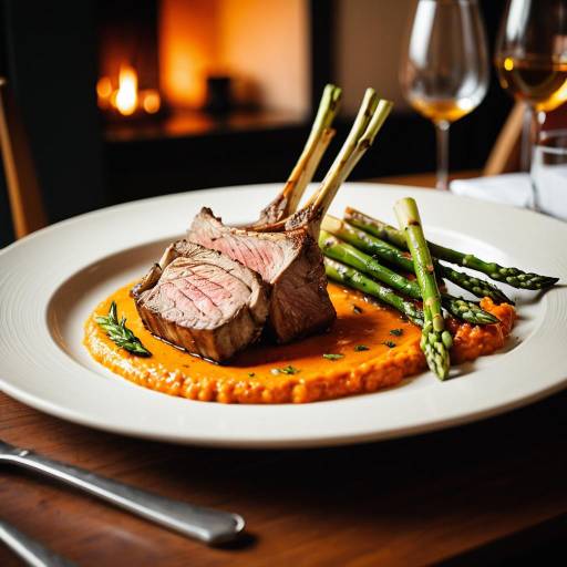 Rack of Lamb with Carrot Puree and Grilled Asparagus