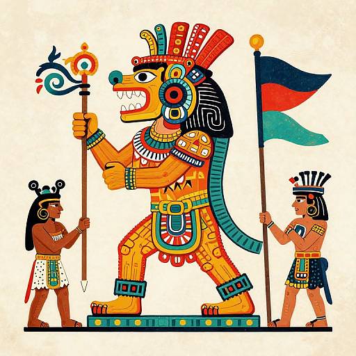 Ancient Aztec Quetzalcoatl Flag Art