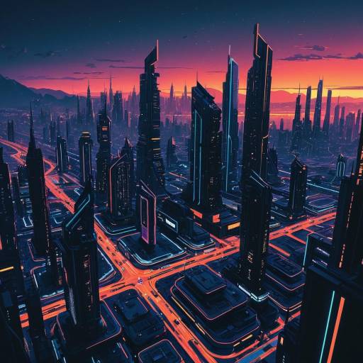 Futuristic Neon City Skyline at Dusk Futuristic Neon City Skyline at Dusk