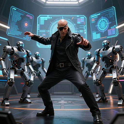 Villain Commanding Robot Army