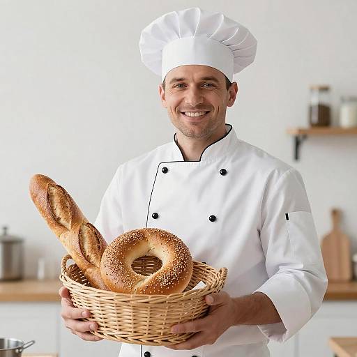 Cheerful Male Baker with Fresh Breads
