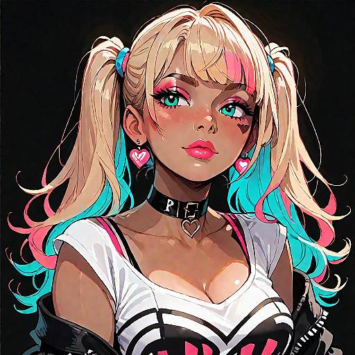 Neon Gyaru Anime Girl Portrait