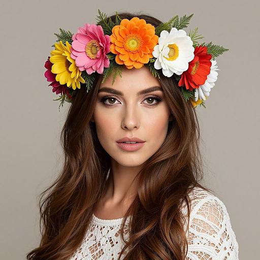 Radiant Woman with Vibrant Bohemian Flower Crown