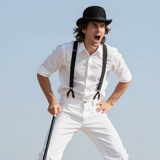 Angry Man in Bowler Hat with Cane