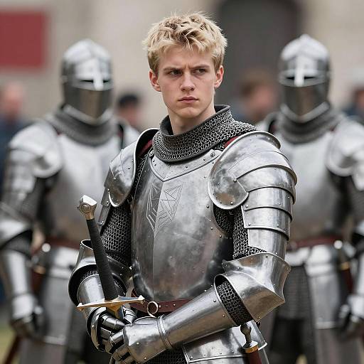 Intense Young Knight in Silver Armor