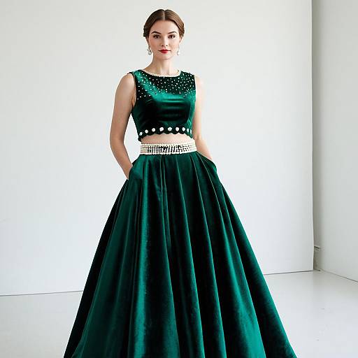 Elegant Woman in Emerald Green Gown