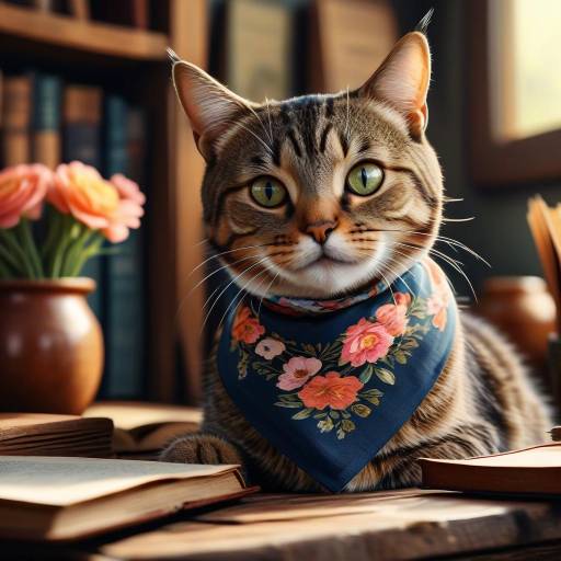 Charming Tabby Cat with Floral Neckerchief