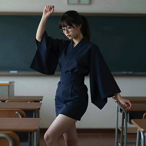 Photorealistic Girl in Low Key Classroom