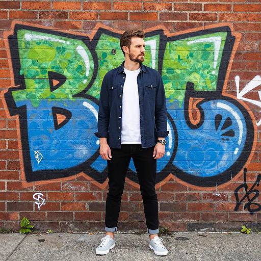 Stylish Man Against Graffiti Wall