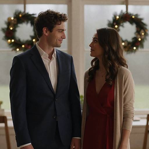 Festive Indoor Couple Portrait in Warm Light