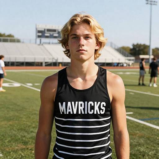 Young Athlete on Grassy Field