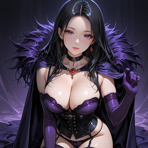 Anime Woman in Purple Lingerie and Cape