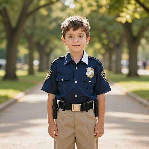 Young Boy in Police Uniform Outdoors