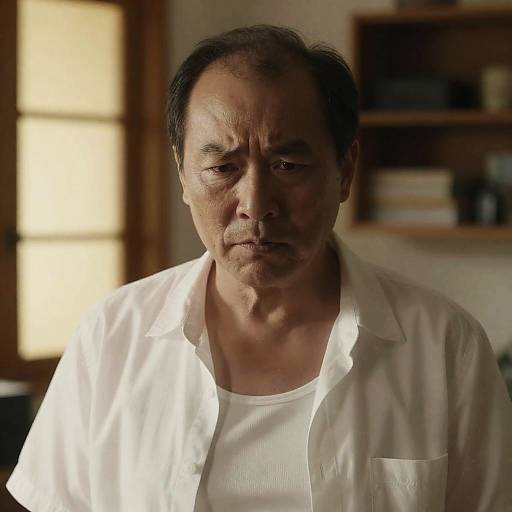 Middle-aged man with intense expression indoors